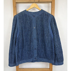 Vintage 90s Gene Ewing Bis Blue Denim Jacket Smocked Ruched Oversized SMALL